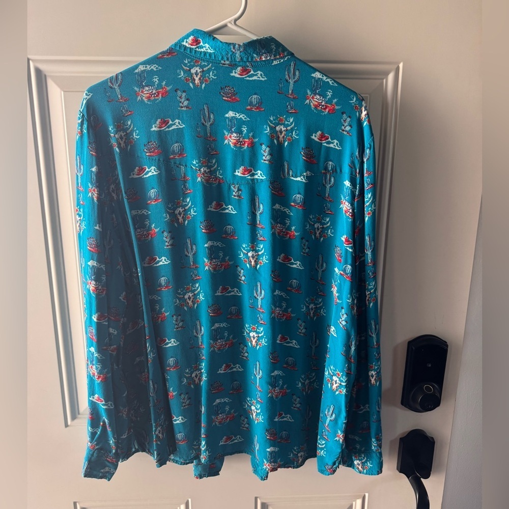 Roper Teal Button Down Shirt with Red and White Accents - Picture 2 of 4